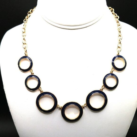 Vintage Enamel Loop Chain Choker Necklace, Black or Dark Blue Enamel, 20 Inches - Picture 2 of 9